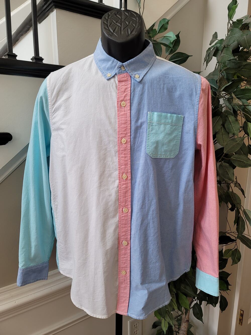Arizona Jean Co. Button Down Shirt Men's XL Multicolor 100% Cotton Panel Design